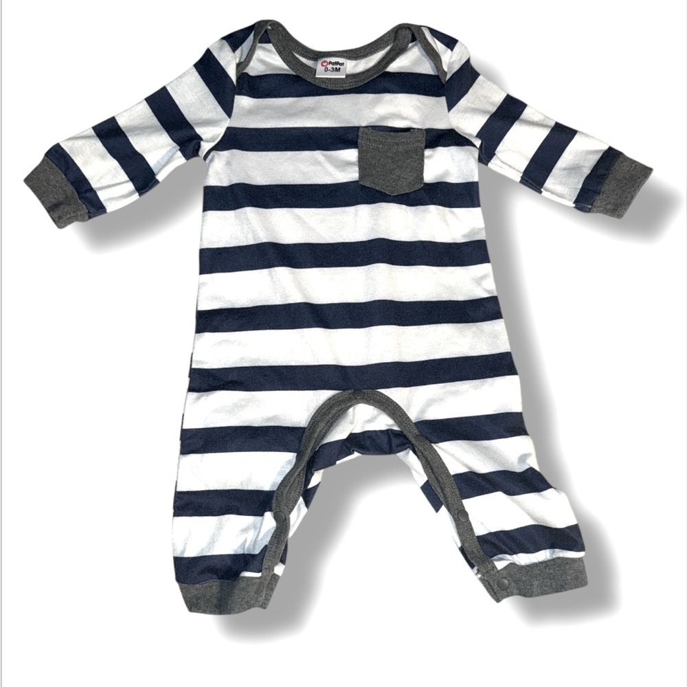 3 FOR $20 PATPAT 0-3M Baby Boy Pocket Striped Long Sleeve Sleeper